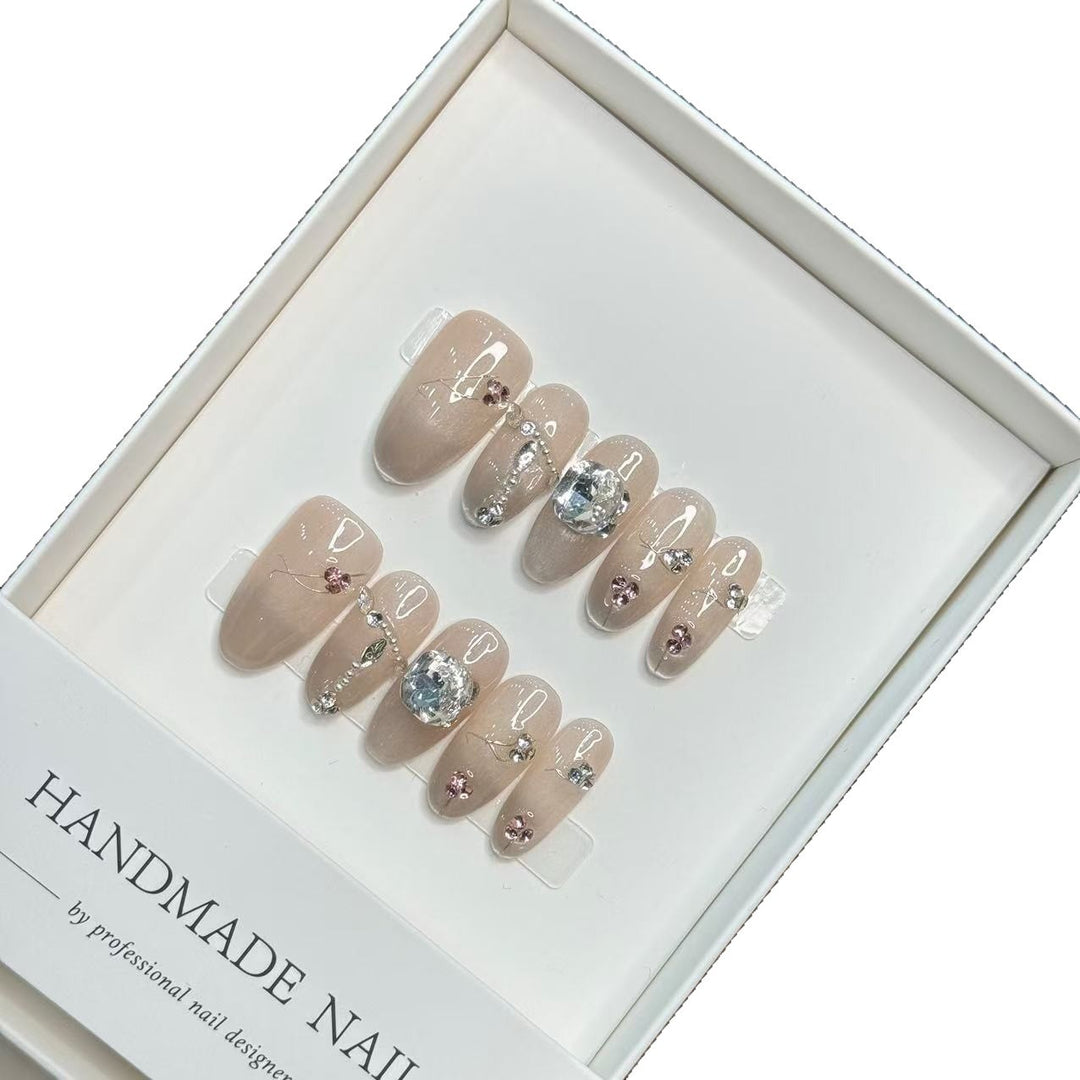 Handmade Decorative Press-On Nails with Gem Accents
