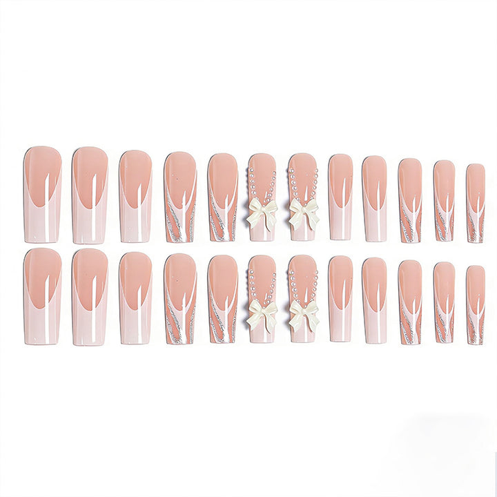 Elegant Fake Nails with Pearl and Bow Decorations Stornfield