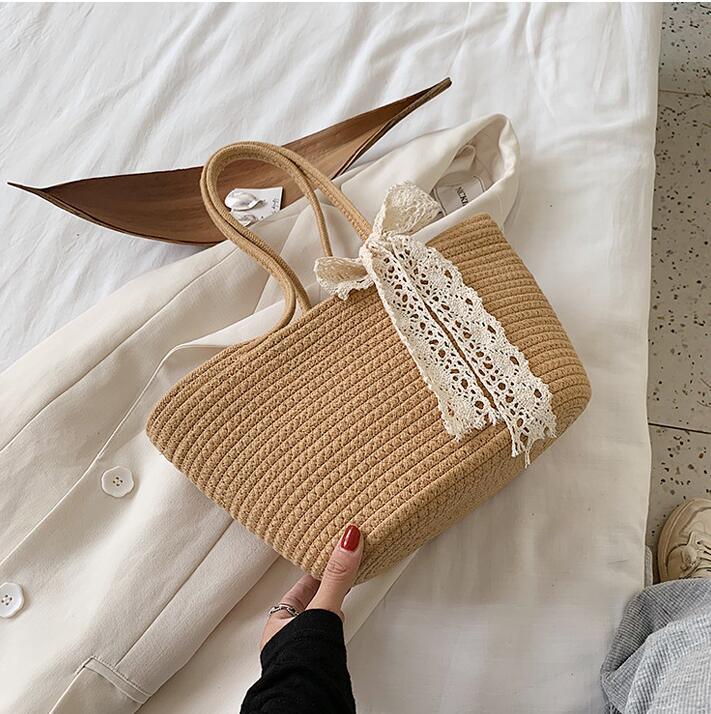 Handcrafted straw bag with lace accent Stornfield