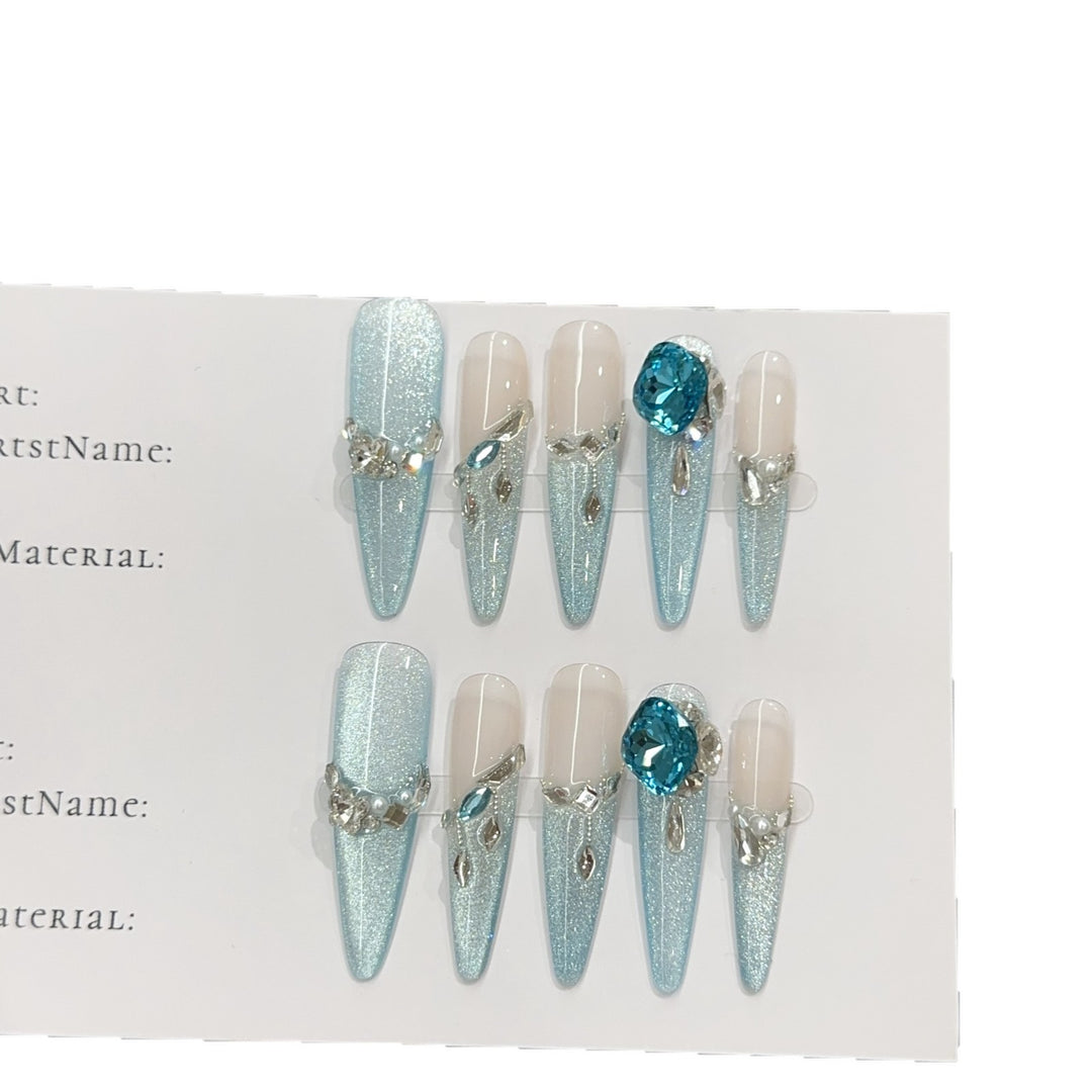 Glamorous Press-On Nail Art Set with Rhinestone Accents