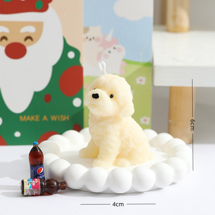 Mini Realistic Puppy Sculptural Scented Candle with Textured Fur