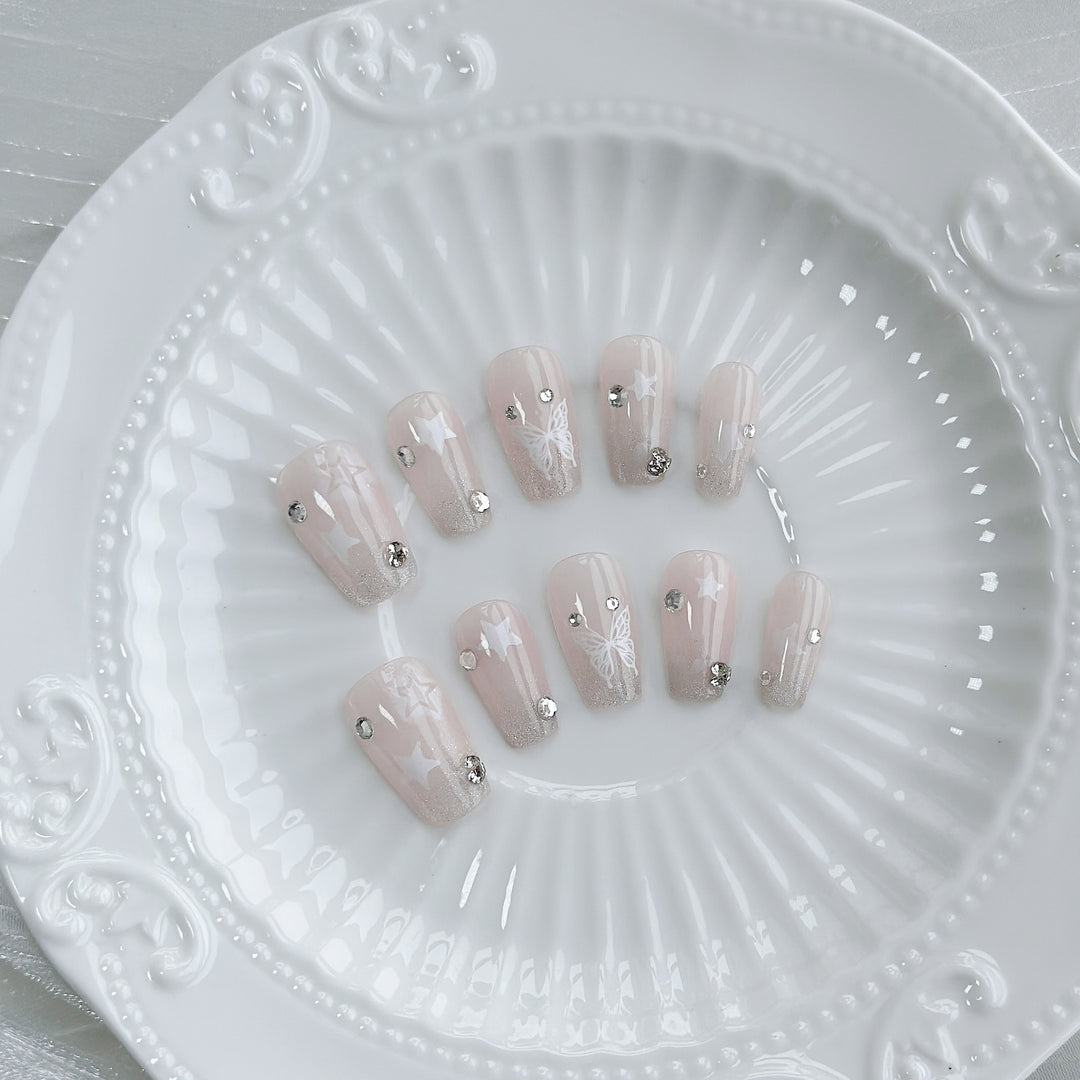 Decorative Press-On Nail Art Set with Luxury Sparkle Accents