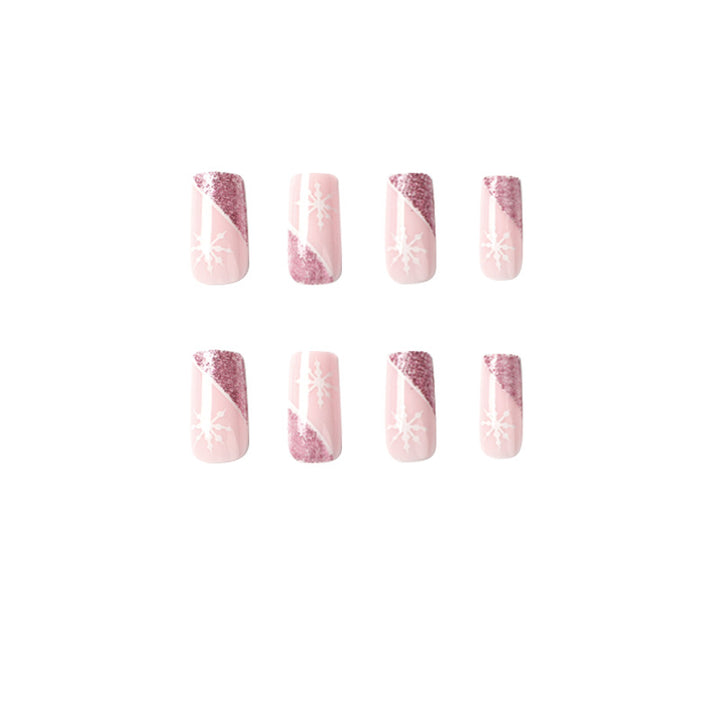 Artful Nail Extensions with Festive Glitter and Snowflake Design Stornfield
