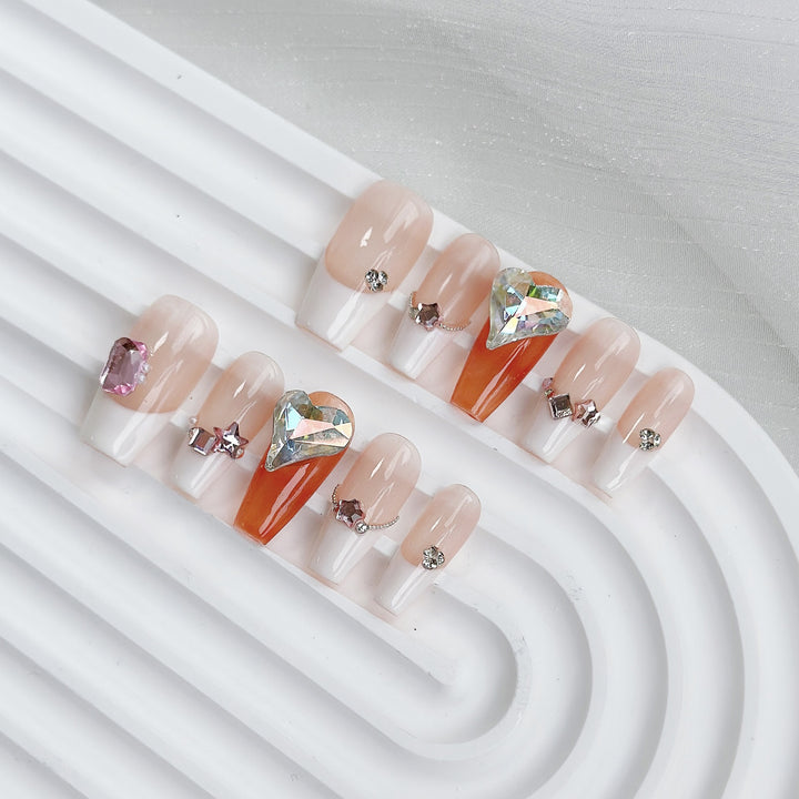 Glamorous Decorative Press-On Nail Art Set with Iridescent Gems
