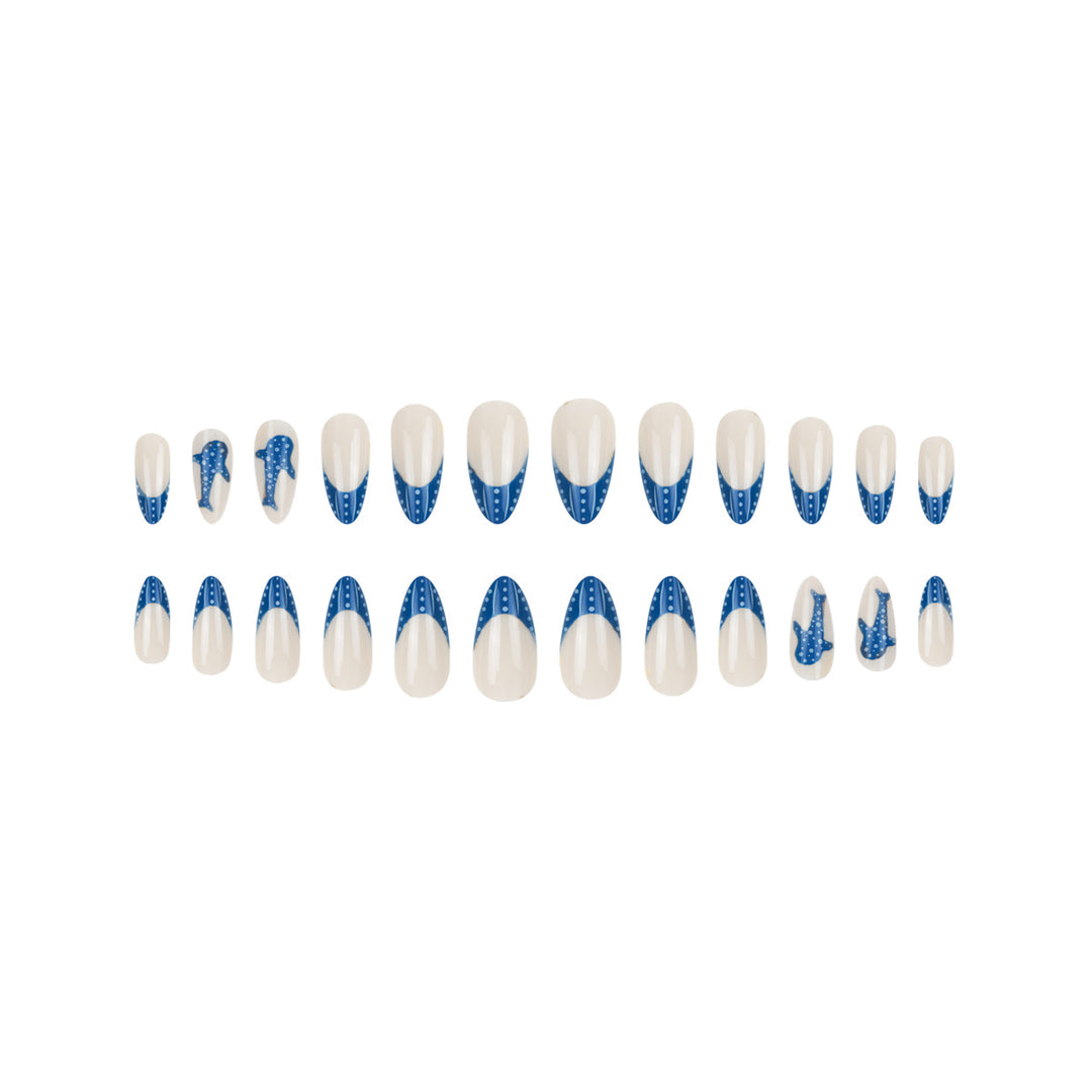 Elegant Shark-Inspired French Tip Press-On Nails Stornfield