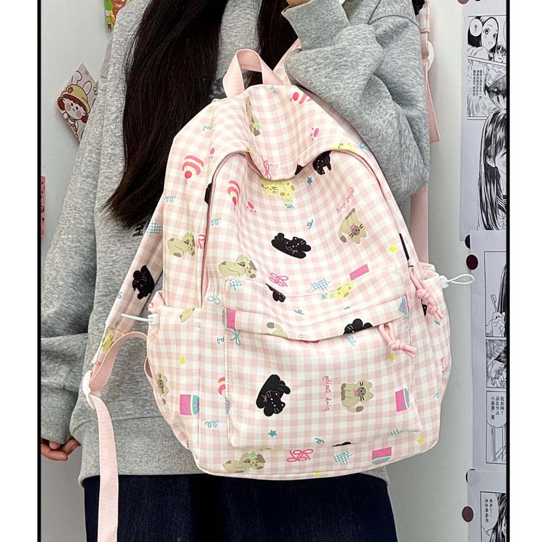 Backpack with Creative Checkered Pattern and Playful Appliqués Stornfield