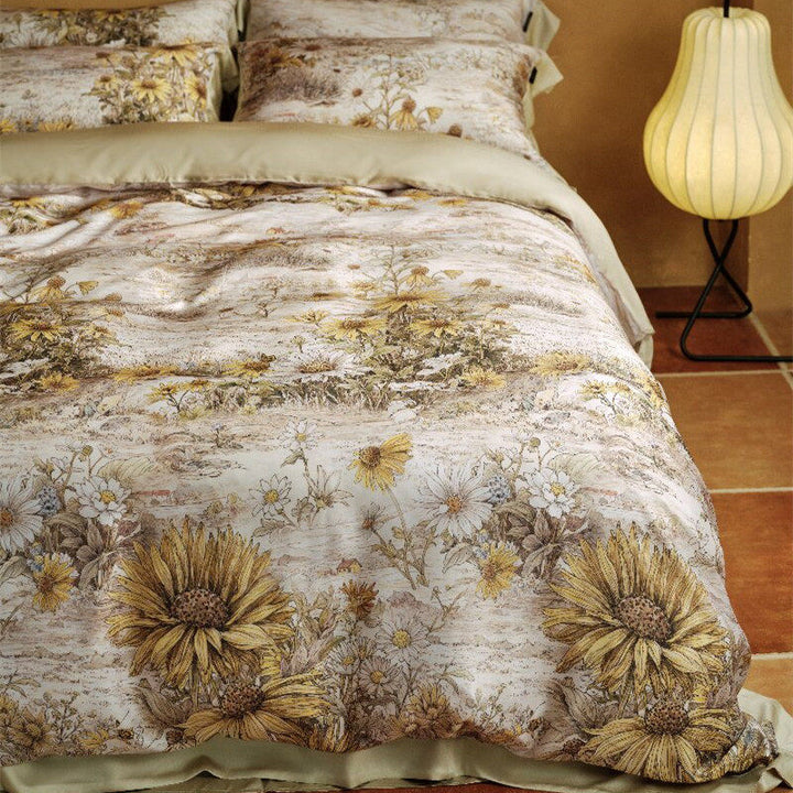 Botanical Lemon Cotton-Sateen Duvet Cover Set with Scalloped Hem
