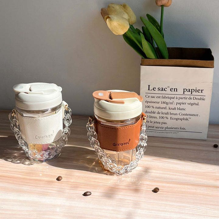 Ladies trendy glass cup with chain carrying strap Stornfield