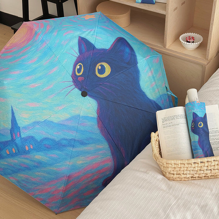 Women's folding umbrella with creative cat design and practical case Stornfield