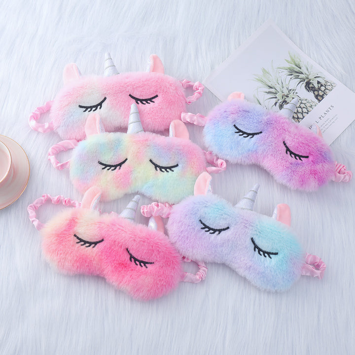 Women's plush-filled unicorn sleep mask with 3D horn, embroidered eyelashes and adjustable satin band Stornfield
