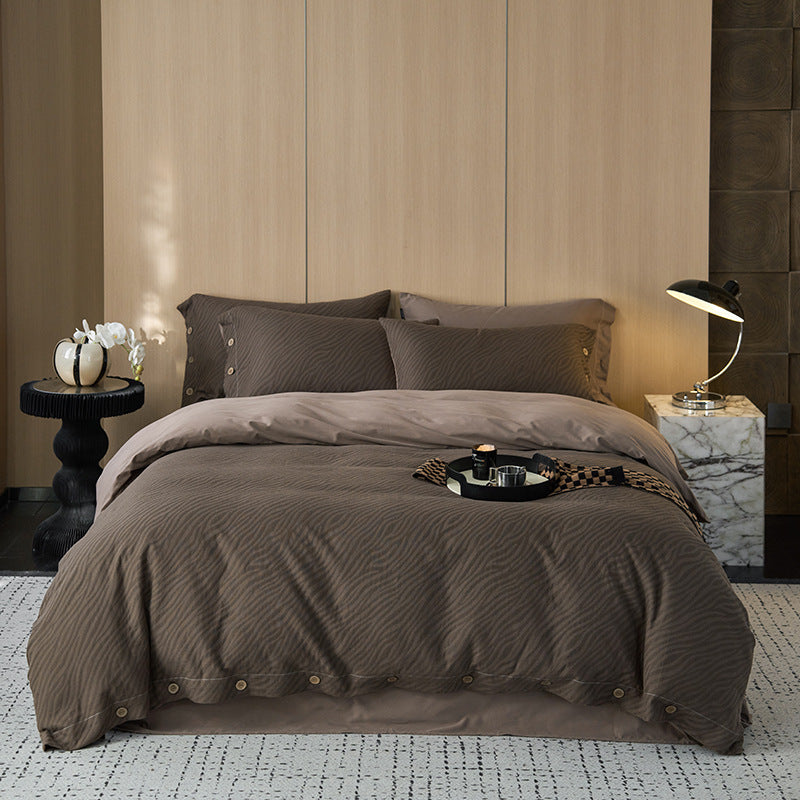 High-quality cotton satin bedding set with fine wave structure and button closure