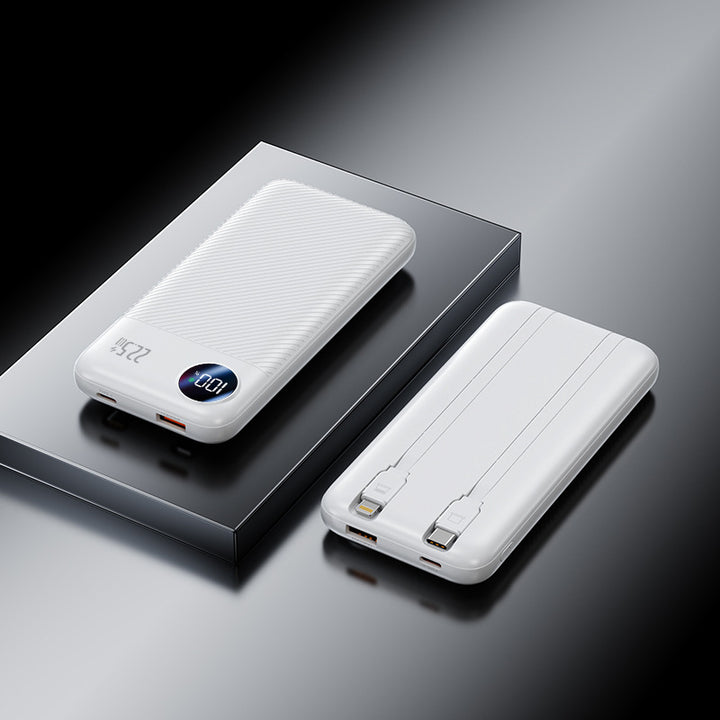 Portable power bank with integrated charging cable and digital charge level display Stornfield