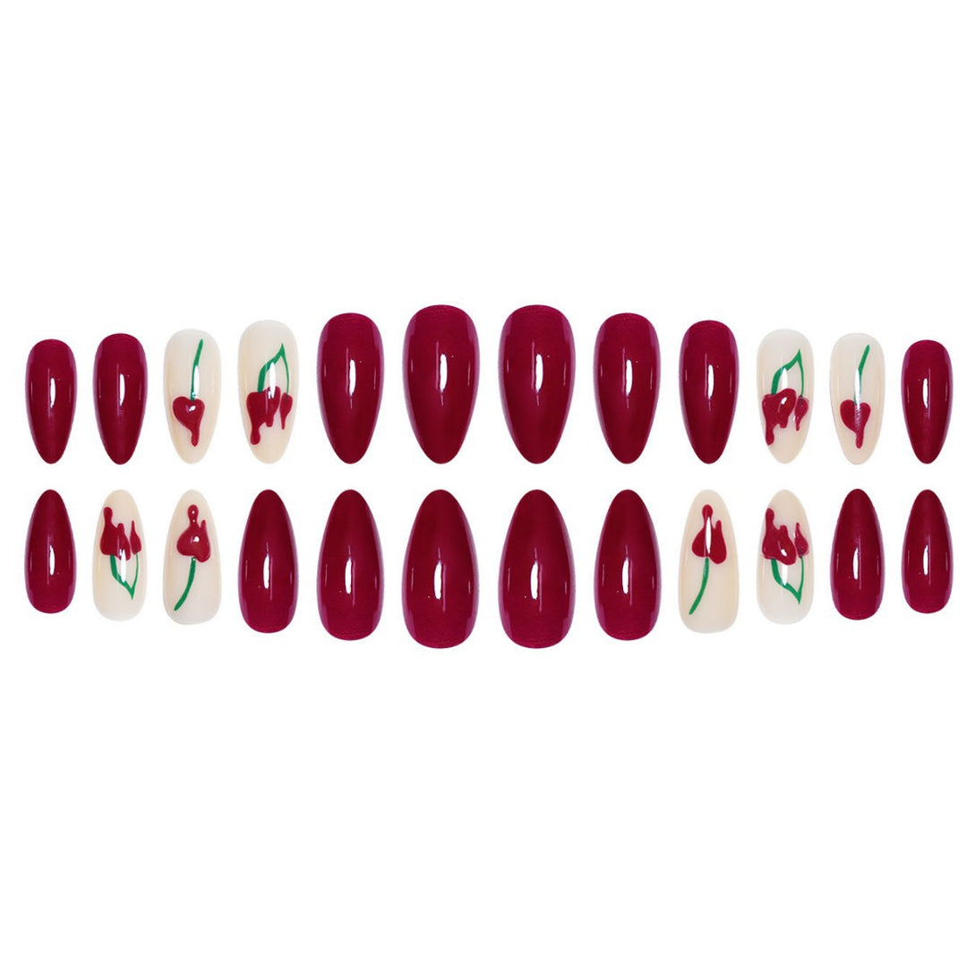 Artistic Press-On Nail Extensions with Cherry Design Stornfield