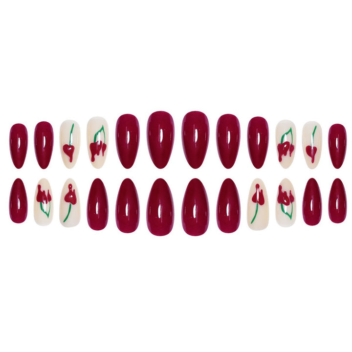 Artistic Press-On Nail Extensions with Cherry Design Stornfield
