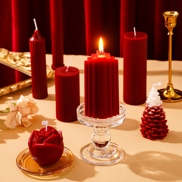 Long Fluted Decorative Dinner Taper Candle with Vertical Ribbed Sculptural Profile