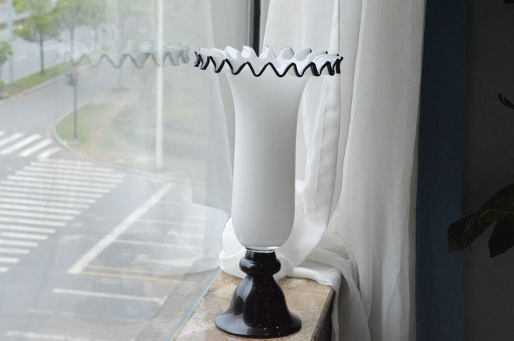 Handblown Fluted Pedestal Art Glass Trumpet Vase Stornfield