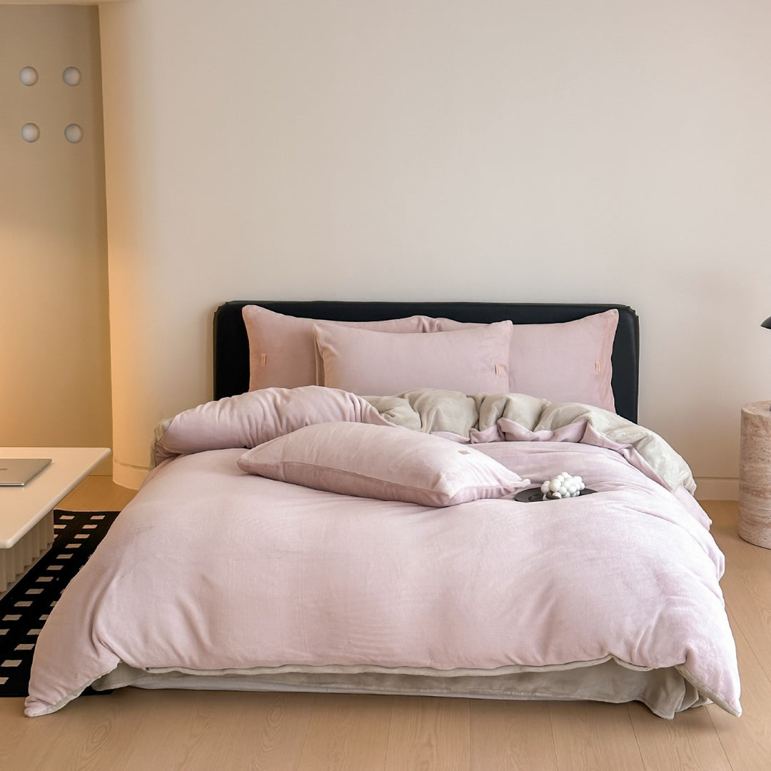 Luxury Plush Reversible Velvet Duvet Cover and Pillowcase Bedding Set
