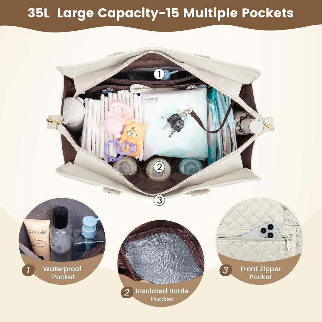 Padded handbag with detachable cosmetic pouch and organizer Stornfield