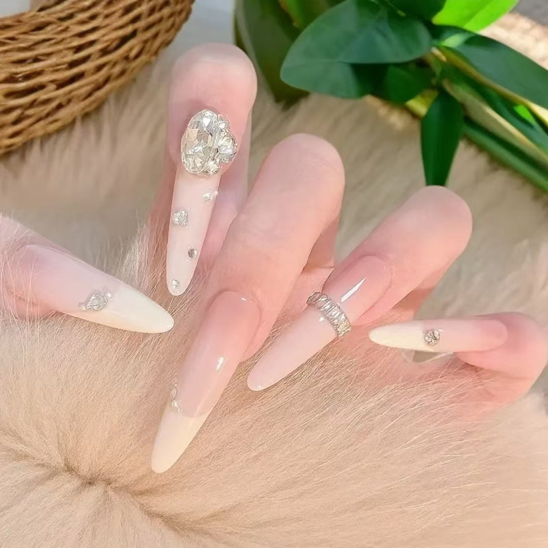 Glamorous Stiletto Nail Art Extensions with Crystal Accents