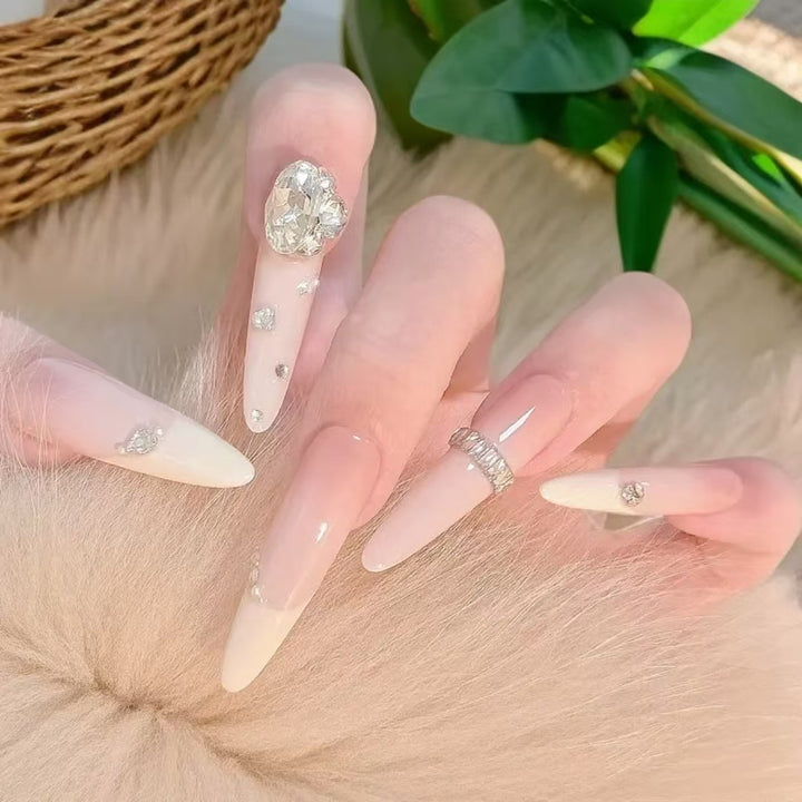 Glamorous Stiletto Nail Art Extensions with Crystal Accents