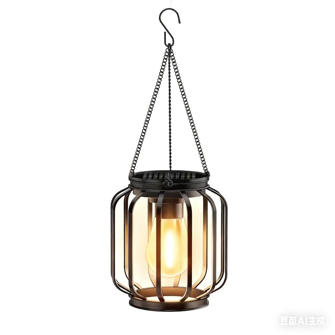 Vintage Hanging Metal Lantern Pendant With Edison-Style Bulb Cage And Adjustable Chain Stornfield