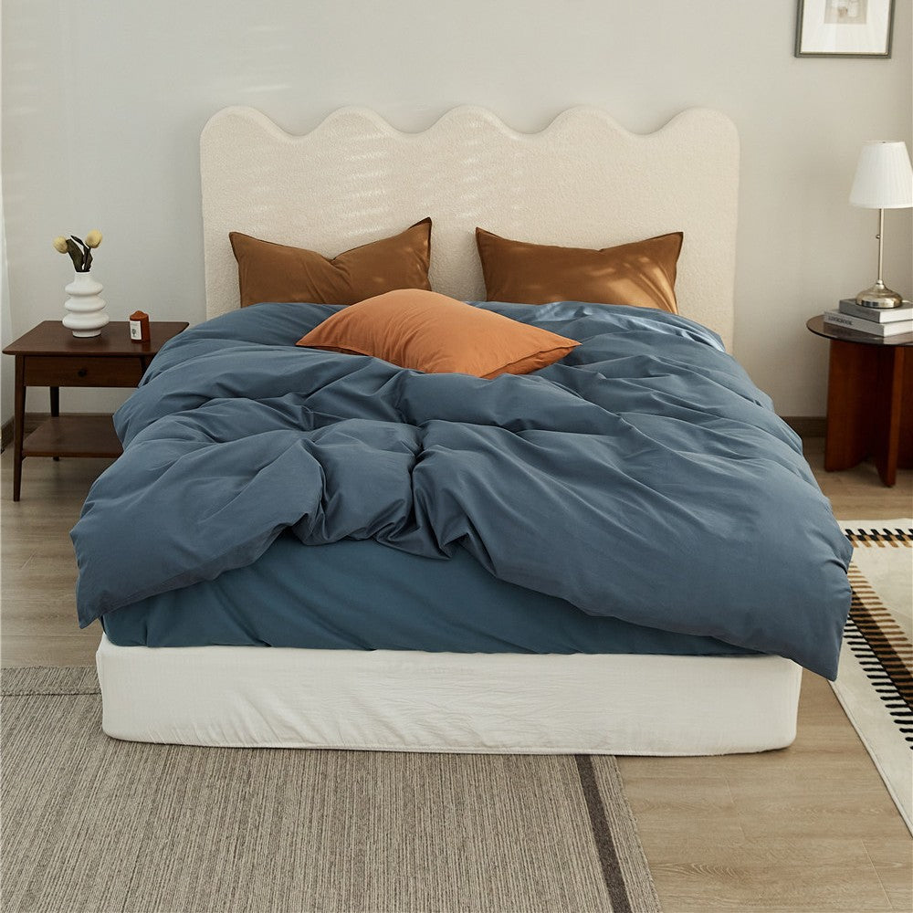 Reversible Two-Tone Cotton Sateen Duvet Cover Set with Deep-Pocket Fitted Sheet and Pillowcases