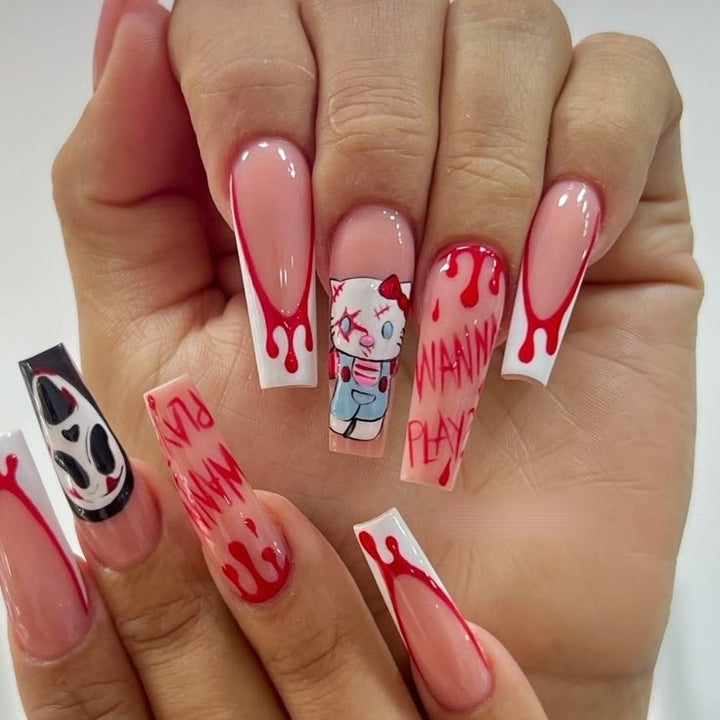 Acrylic nail set with creative Halloween design and bloody accents Stornfield