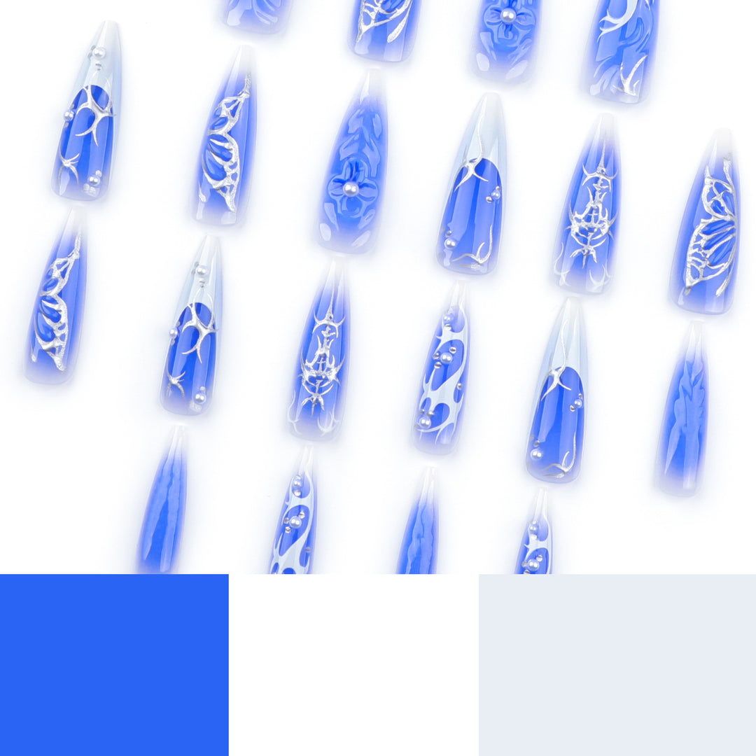 Elegant Stiletto Artificial Nails with Floral Design Stornfield