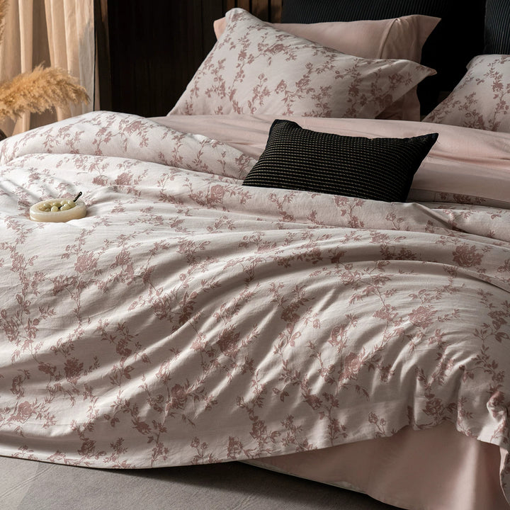 Luxury Cotton Sateen Reversible Duvet Cover Set with Scrolled Jacquard Print and Tailored Hem
