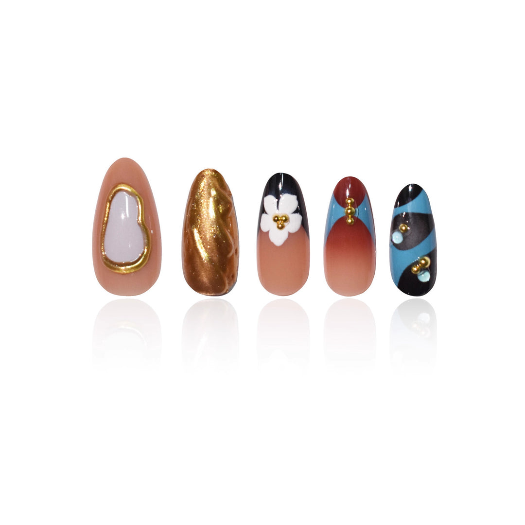 Artistic 3D Floral Press-On Nail Design Stornfield