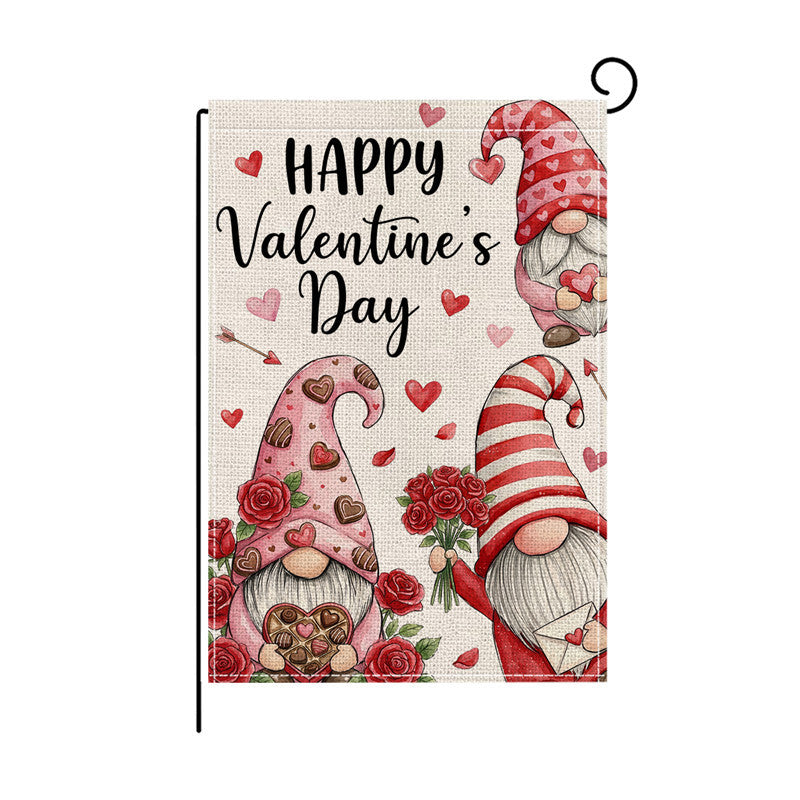 Double-Sided Burlap-Texture Rose Heart Wreath Welcome Garden Flag
