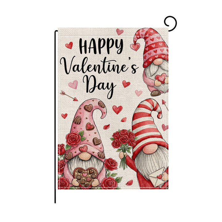 Double-Sided Burlap-Texture Rose Heart Wreath Welcome Garden Flag