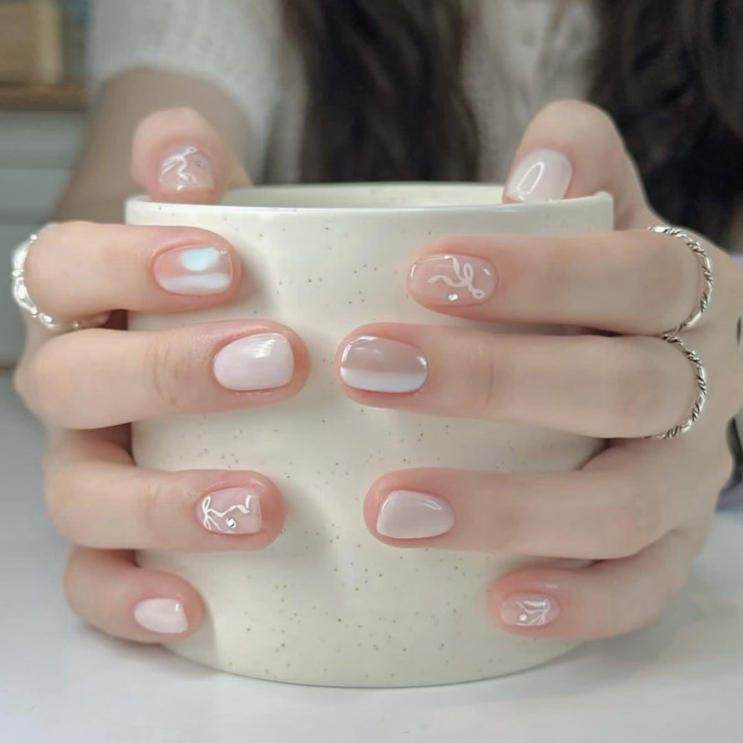 Elegant Press-On Nail Art Set with Bow Accents