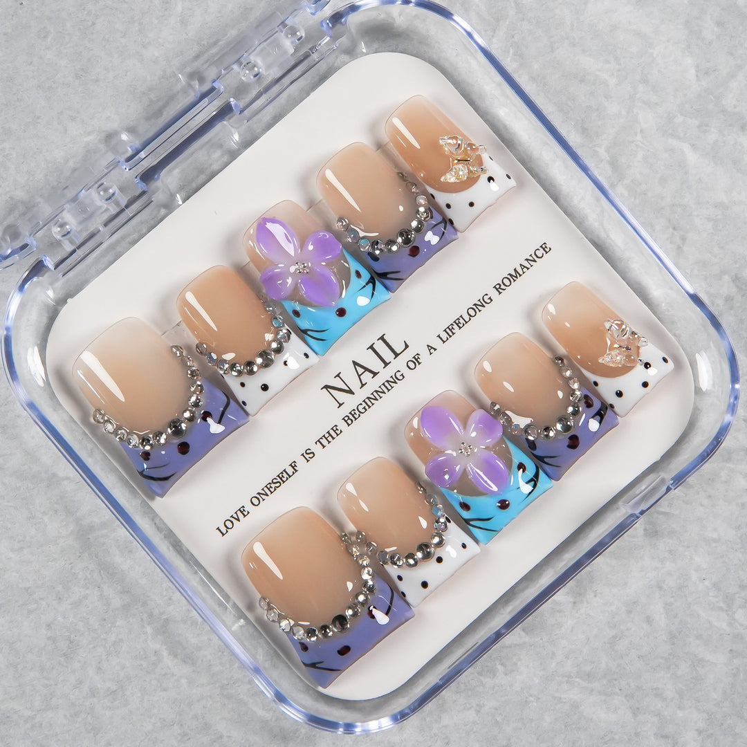 Artistic Floral French Press-On Nails