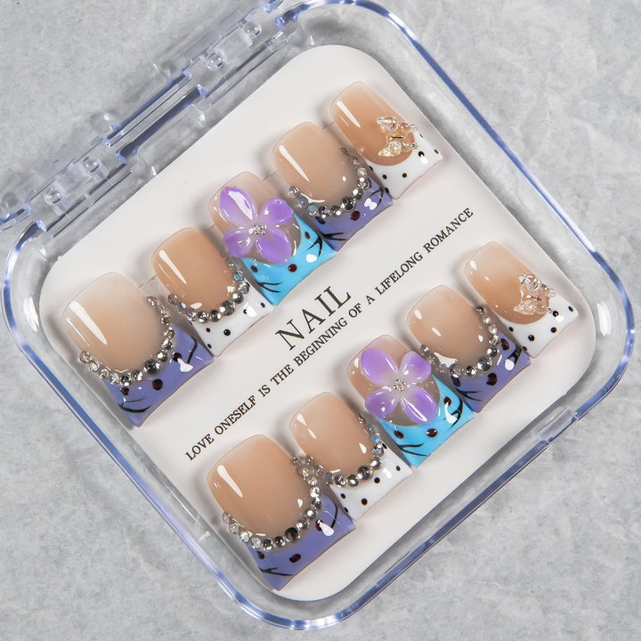 Artistic Floral French Press-On Nails