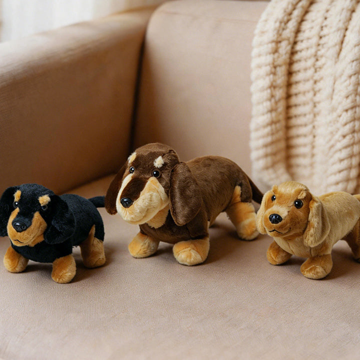 Realistic Long-Body Dachshund Plush Toy with Ultra-Soft Faux Fur and Bean-Filled Paws Stornfield