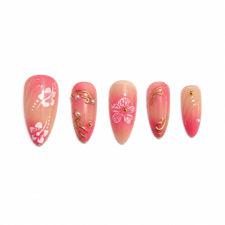 Artificial nails with floral decorations and gold accents Stornfield