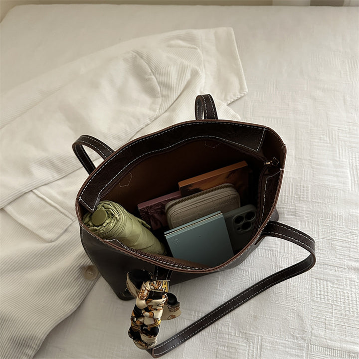 Stylish Structured Tote Handbag with Decorative Scarf