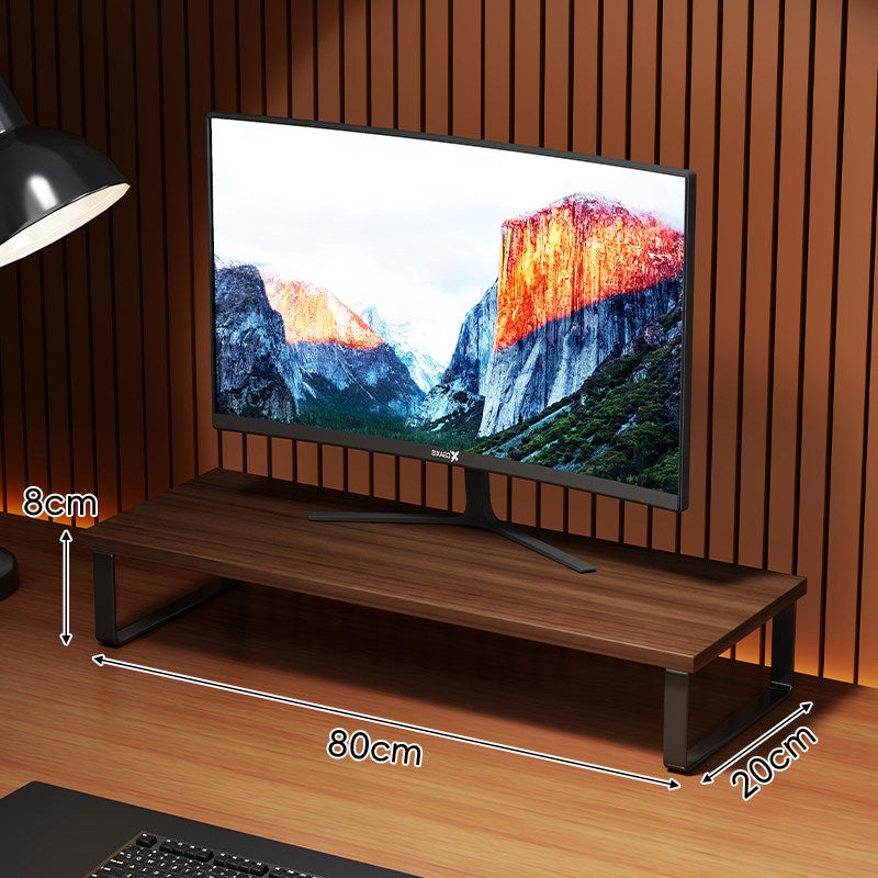 Elevated Wooden-Top Metal Monitor Stand with Under-Storage Shelf