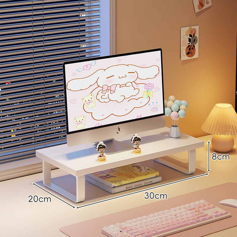 Wood-Top Monitor Riser and Desktop Organizer Stand with Under-Shelf Storage