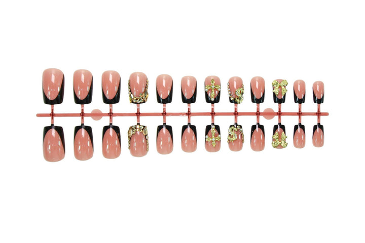 Artificial nails with elegant gold decorations and stylish black Stornfield