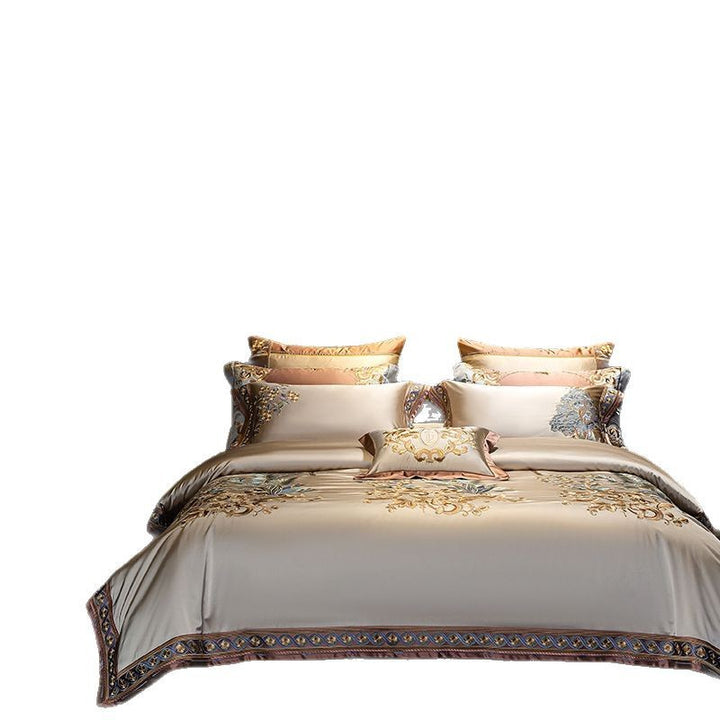 Luxury Embroidered Satin Jacquard Duvet Cover Set with Decorative Shams