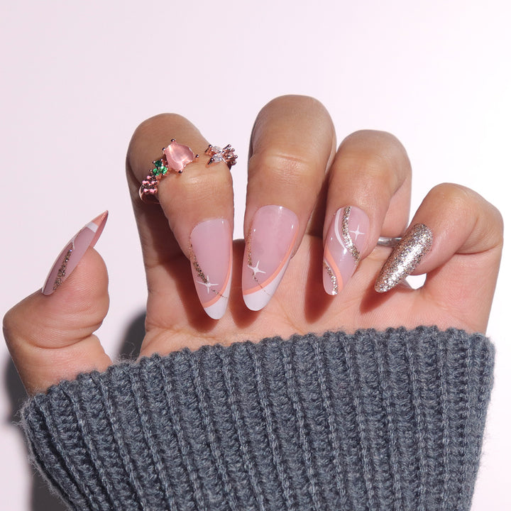 Elegant Stiletto Press-On Nails with Glitter and Artistic Design Stornfield