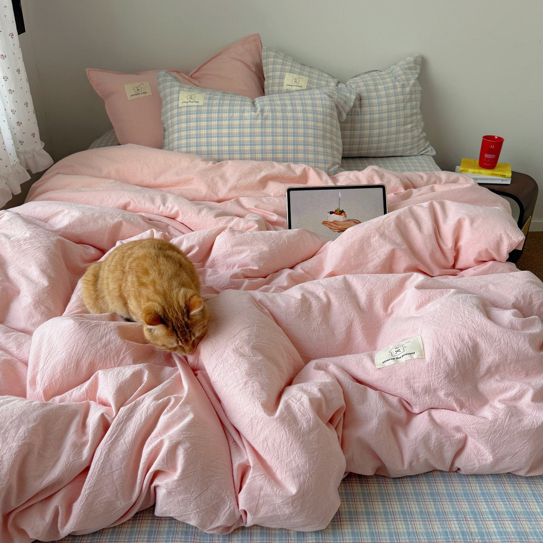 Breathable Cotton-Linen Reversible Duvet Cover Set with Natural Crinkle Texture