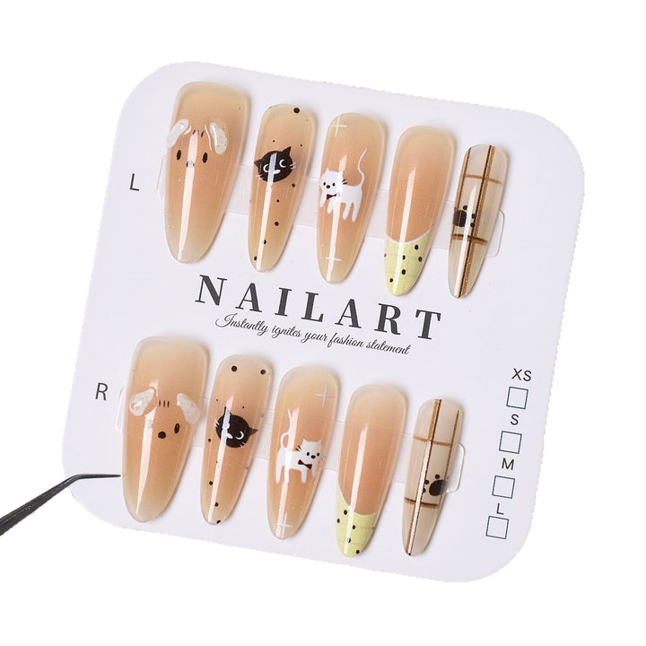 Artistic Cat-Themed Press-On Nails Stornfield