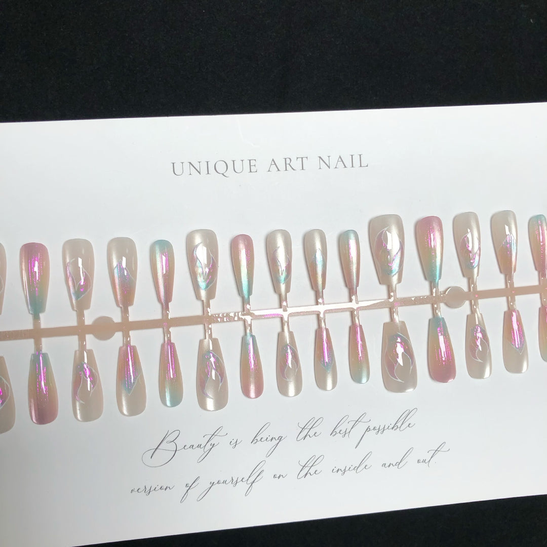 Iridescent Floral Design Press-On Nail Set
