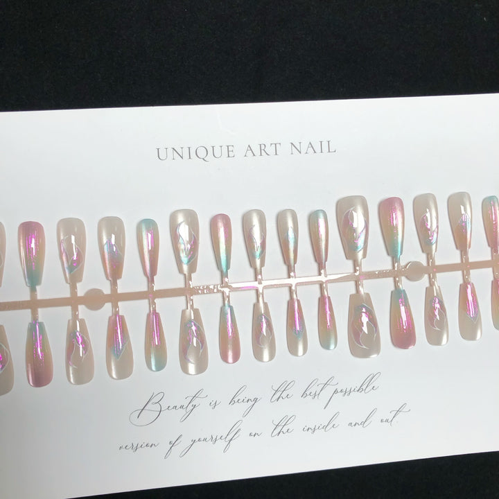 Iridescent Floral Design Press-On Nail Set