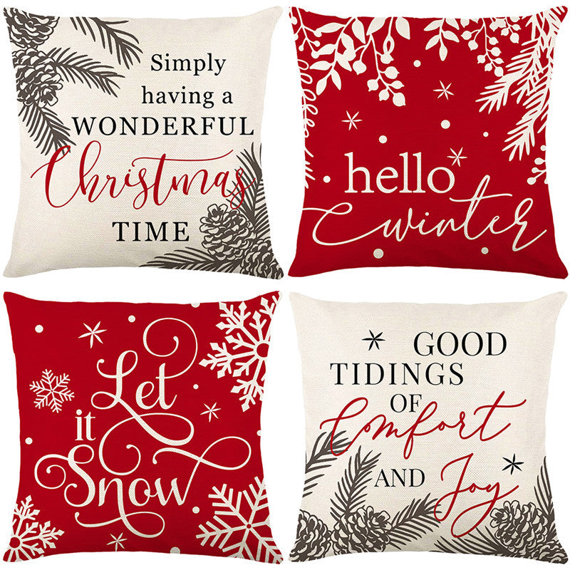 Decorative Cotton-Linen Square Throw Pillow Cover Hello Winter Script Print