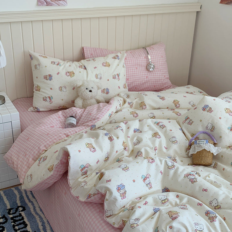 Cozy Cartoon Bear Print Bedding Set
