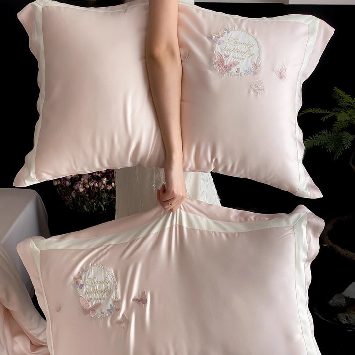 Embroidered Satin-Feel Butterfly Duvet Cover Bedding Set